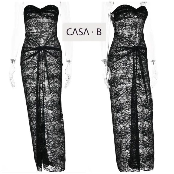 NEW to CASA B💫 Theresa Twist-Front Strapless See Through Dress in Black Lace - Picture 5 of 10